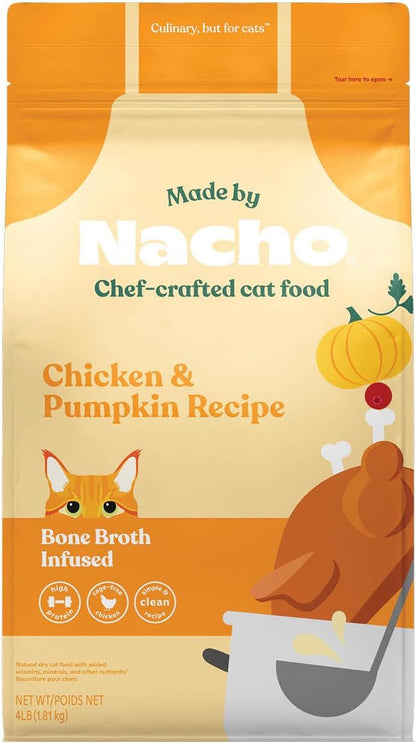 Made by Nacho Dry Cat Kibble 4Lb Bag, High Protein and Grain-Friendly Premium Cat Food, Cage-Free Chicken & Pumpkin Recipe, Infused with Bone Broth for Hydration, Limited Ingredients, Single Bag1