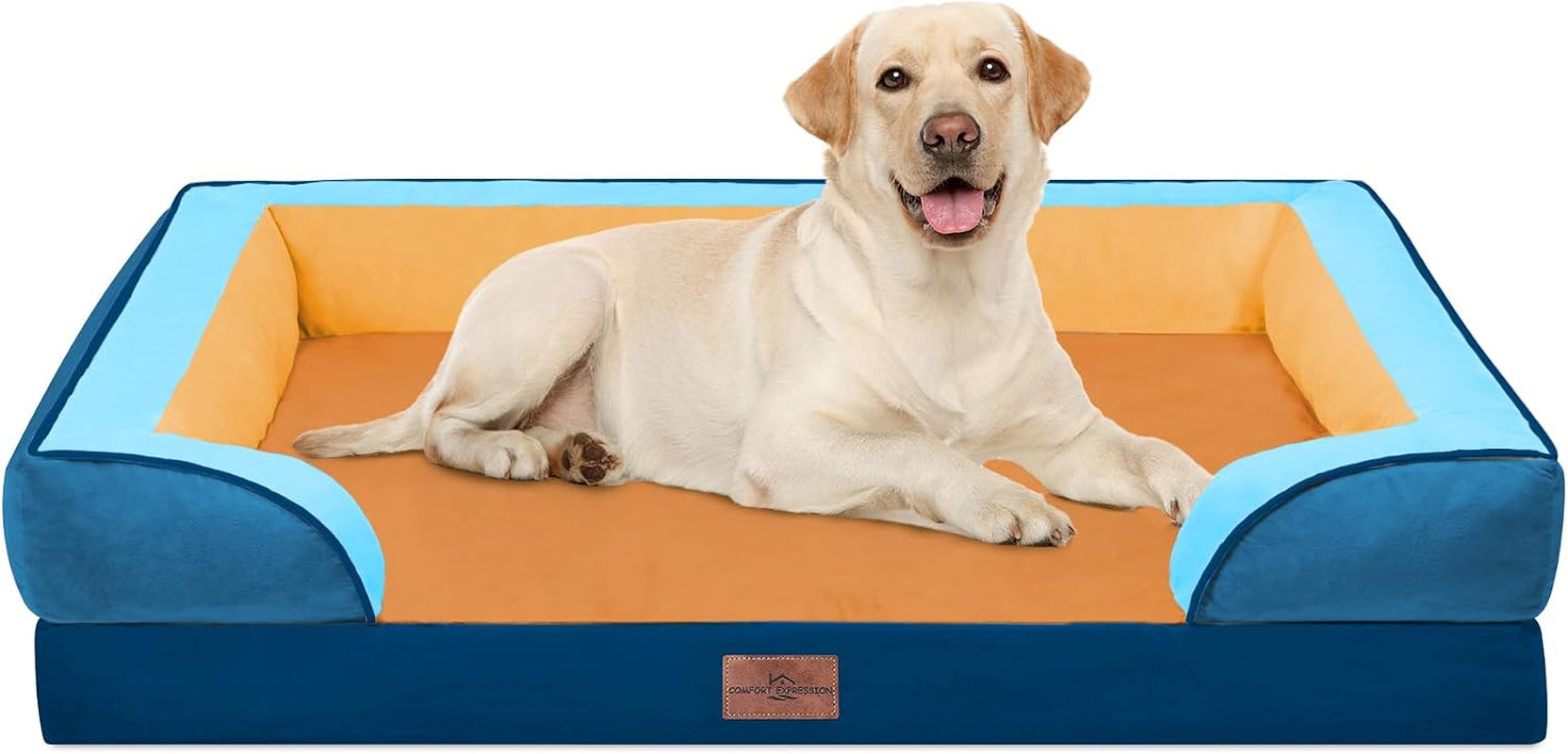 comfort-expression-orthopedic-dog-bed-for-extra-large-dogs-with-bolster-waterproof-dog-couch-bed-with-washable-cover-non-slip-bottom-supportive-egg-crate-foam-xl-pet-bed-42x30-inch