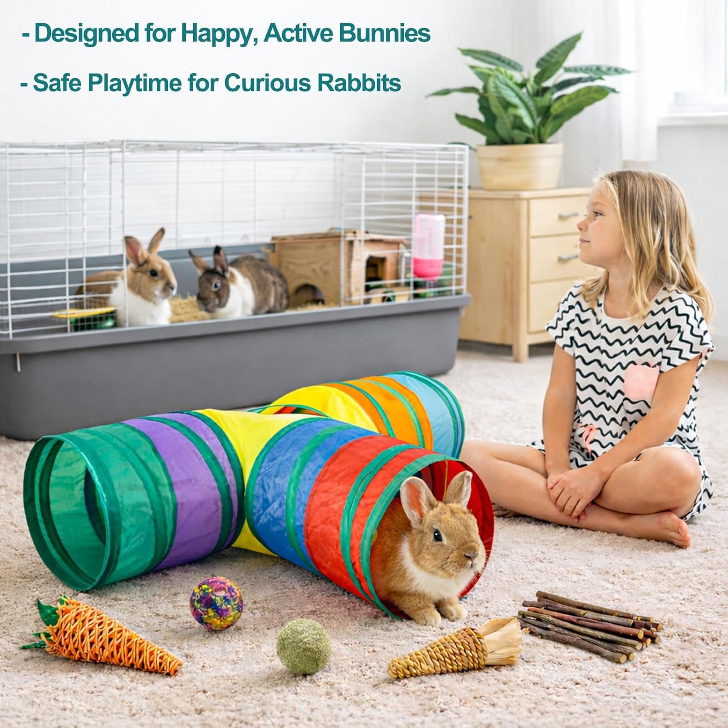 mechpia-rabbit-toys-3-way-buuny-hideout-foldable-rabbit-tunnel-and-tubes-for-rabbit-guinea-pig-chinchilla-ferret-rat