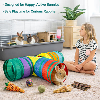 Mechpia Rabbit Toys, 3 Way Buuny Hideout Foldable Rabbit Tunnel and Tubes for Rabbit Guinea Pig Chinchilla Ferret Rat4