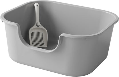 Oversized Open Top Pet Litter Tray with High Sides - Semi Closed Cat Litter Basin Portable Bedpan for Cats- Grey1