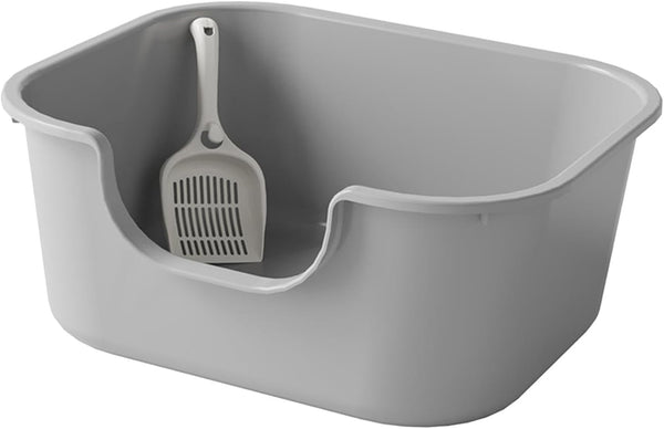 Oversized Open Top Pet Litter Tray with High Sides - Semi Closed Cat Litter Basin Portable Bedpan for Cats- Grey1