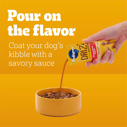 Pedigree Drizzlers Savory Sauce Wet Dog Pouch, Multipack, 16 Count, 2-Pack | Chicken & Beef Flavors, 4 Calories per Serving, 8 Ingredients, Dual-Serving Split Pouch, Maintains Kibble Crunch3