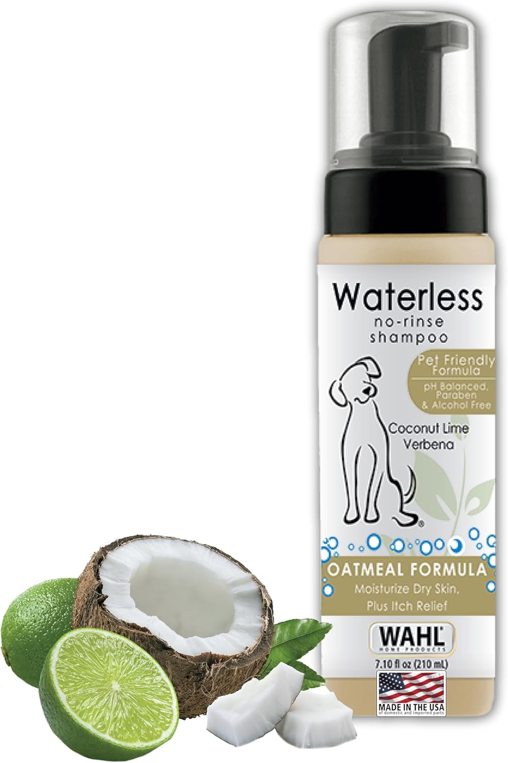 wahl-waterless-no-rinse-shampoo-for-animals-coconut-lime-verbena-7-1-oz-quick-clean-ups-for-dogs-no-bath-needed-oatmeal-formula-cleans-conditions-detangles-moisturizes-dogs-fur-model-820015a
