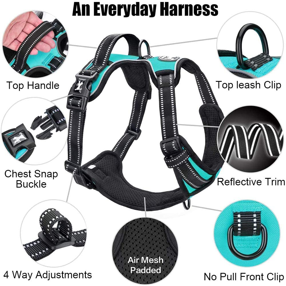 poypet-no-pull-dog-harness-reflective-comfortable-vest-harness-with-front-back-2-leash-attachments-and-easy-control-handle-adjustable-soft-padded-pet-vest-for-small-medium-large-dogs-mint-blue-m