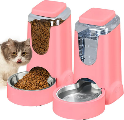 HWONMTE Portable Automatic Cat Feeder and Water Dispenser with Stainless Steel Bowl Dog Gravity Food Feeder and Waterer for Small Medium Pets Puppy Kitten 1 Gallon X 2 (Cream Yellow)13