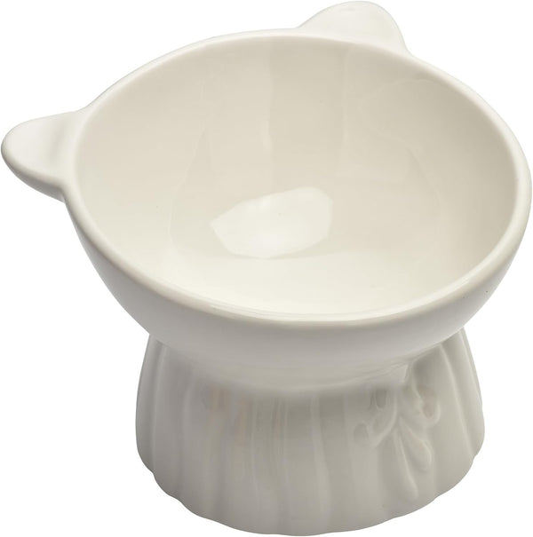Elevated Cat Food Bowl,8 Oz Ceramic Raised and Tilted Water Bowl,Anti Vomiting and Protect Pets Spines Dishes for Fat Faced Cat, Indoor Cats,Kitten,Small Dog (White)2