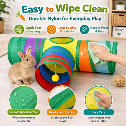 Mechpia Rabbit Toys, 3 Way Buuny Hideout Foldable Rabbit Tunnel and Tubes for Rabbit Guinea Pig Chinchilla Ferret Rat3