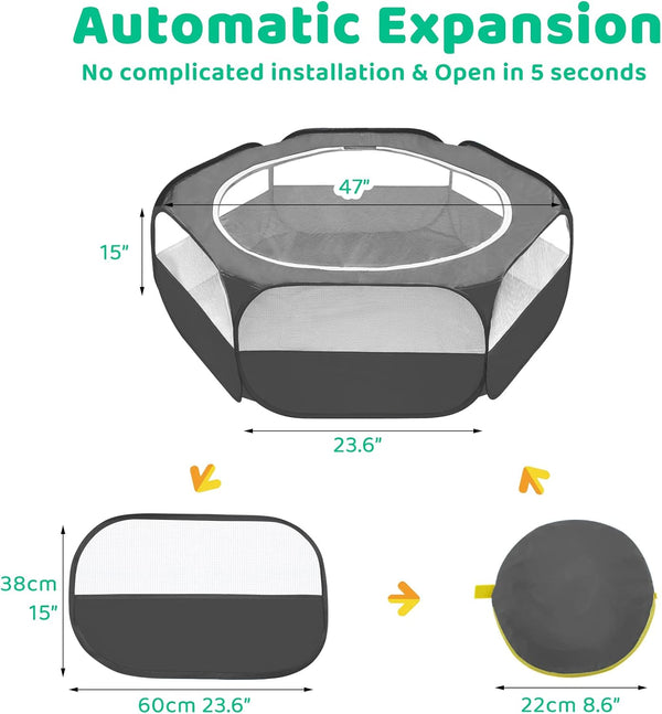 Amakunft Small Animal Pop-Up Playpen with Mesh Cover, 47'' X 23.6'' X 15'' Chicken Brooder Box, Play Pen Indoor Outdoor for Guinea Pigs, Bunny, Rabbits, Ferrets, Chinchillas, Kittens | Indoor/Outdoor, Water-Resistant, Chicken Brooder, Travel Playpen for Rabbits, Ferrets, Hamsters and Kittens3