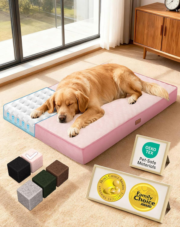 Ohgeni Orthopedic Waterproof Large Dog Bed, Memory Foam, 41 Inch(Gray) | Machine-Washable Removable Cover in Easy-Clean Fabric, Reversible Memory Foam & Easy-Carry Handle, Suitable for Crate21