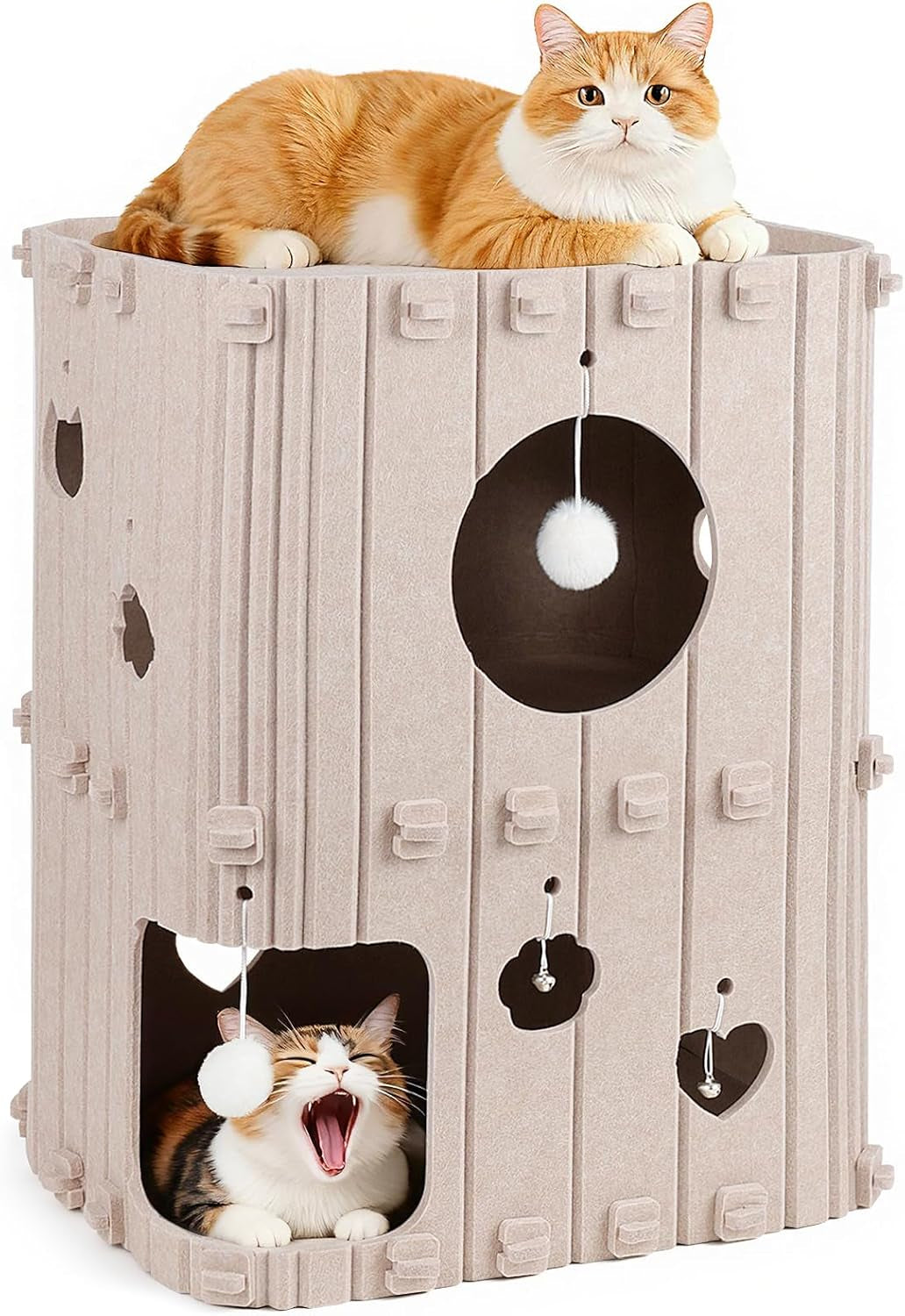 cat-house-for-indoor-cats-2-story-enclosed-cat-bed-cave-for-multiple-large-cats-felt-covered-pet-hideaway-tunnel-condo-house-kitty-hut-hideout-cube-scratch-resistant-beige