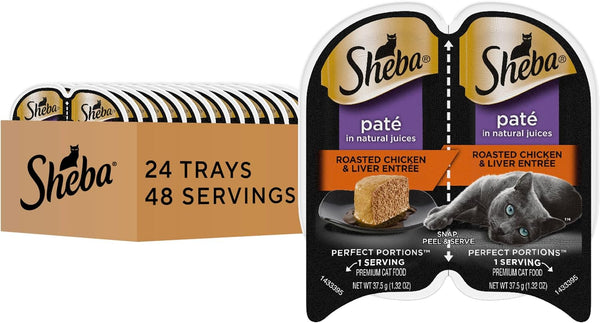 Sheba Perfect Portions Pate Wet Cat Food, Savory Chicken, 2.6 Oz, 24 Ct | Grain-Free, 48 Servings, No Fillers, Made in USA, Real Meat, Complete & Balanced, Essential Vitamins, Twin-Pack Trays21