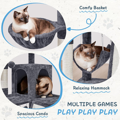 Yaheetech Cat Tree Tower, 40-Inch Condo with Hammock, Oversized Soft Platform, Scratching Board, Basket, Pet Beds & Furniture for Large Kittens, Dark Gray | Roomy Top Perch Lets Big Cats Lounge and Survey the Room, plus a Sturdy Multi-Level Design, Cozy Condo and Soft Plush3