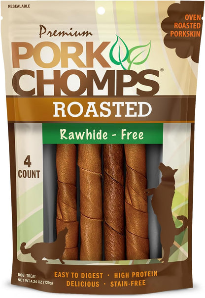Pork Chomps Roasted Pork Skin Dog Chews, 6 Inch Twists, 15 Count - Long-Lasting Treats for Dogs - High Protein, Rawhide-Free, Low Fat, Healthy & Delicious Chews11