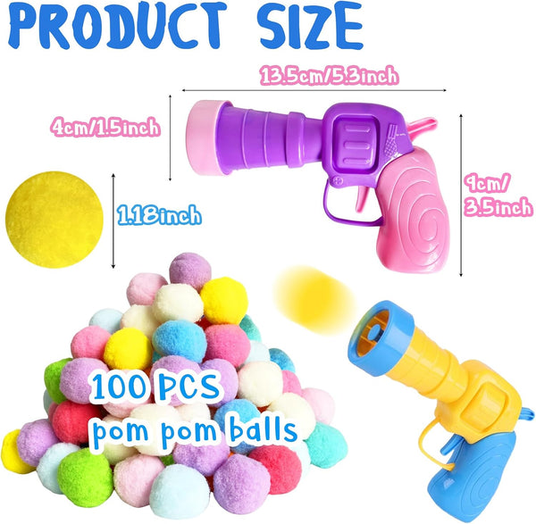 2 Cat Toy Launchers & 100 Cat Pom Pom Balls,Cat Toys Balls Launcher,Launch Ball Interactive Toy,Silent Plush Elastic Ball for Kitty2