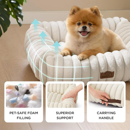 Bedsure Comfyfleece™ Cute Dog Bed for Small Medium Dogs Washable,25In Cream | Furry Puppy Beds,Square Rectangle Orthopedic Corduroy Aesthetic Pet Beds,Removable Zipper Cover,Non-Slip Bottom,Up to 15 Lbs3