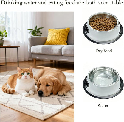 Shslumex 2Packs Stainless Steel Cat Bowl with Anti-Skid Rubber Base, Stainless Steel Dog Bowls for Small/Medium/Large Pet, Perfect Dish and Water Choice for Puppy Cat Kitten2