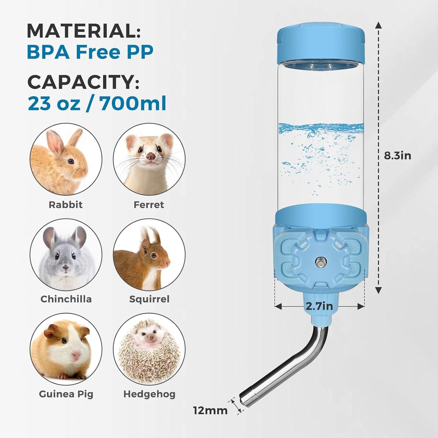 vannon-top-fill-small-animal-water-dispenser-for-cage-23oz-auto-feeding-crate-water-bottle-for-rabbit-chinchilla-ferret-guinea-pig-squirrel-hedgehog-pet-nozzle-diameter-10mm-bpa-free-blue