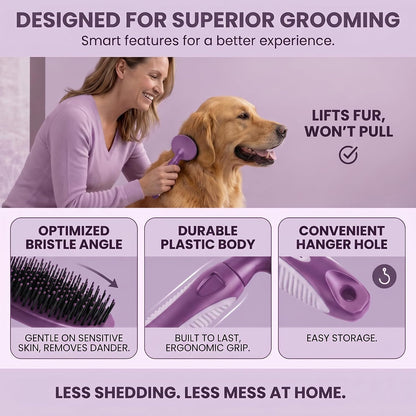 Round Bristle Pet Brush for Dogs and Cats - Soft Dog Brush for Grooming Short or Long Hair - Gentle Tool for Sensitive Skin Removes Dander, Dirt, and Detangles (Purple)7