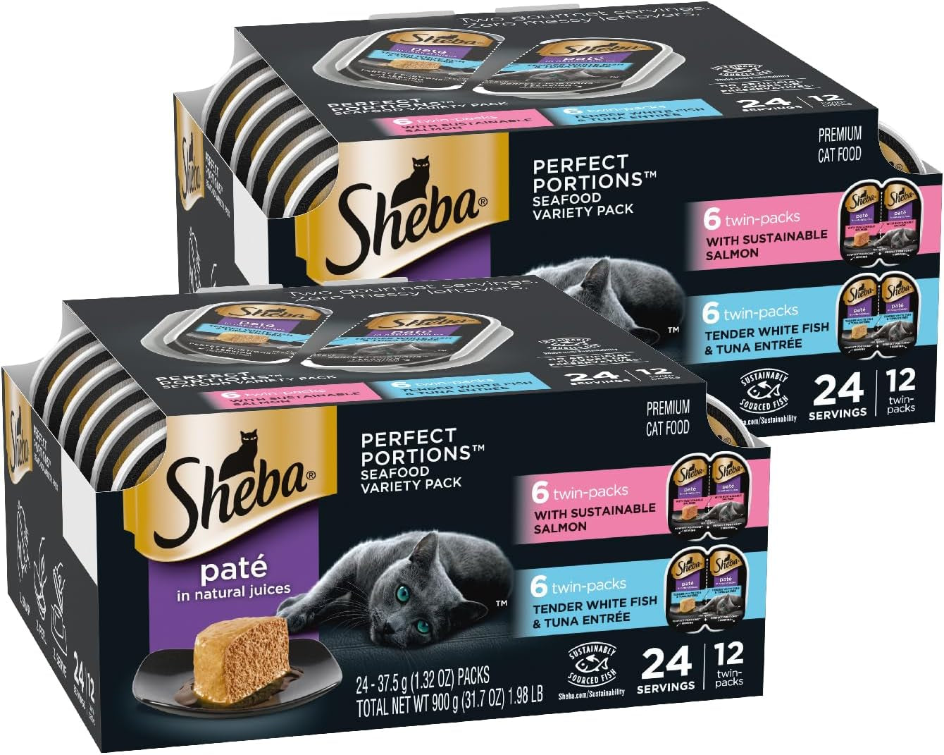 sheba-perfect-portions-pate-wet-cat-food-seafood-variety-2-6-oz-24-ct-grain-free-made-in-usa-sustainable-salmon-signature-seafood-whitefish-tuna-no-artificial-flavors-twin-pack-trays