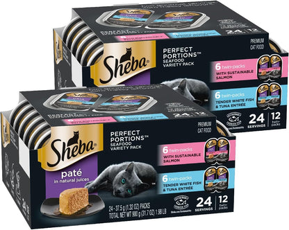 Sheba Perfect Portions Pate Wet Cat Food, Seafood Variety, 2.6 Oz, 24 Ct | Grain-Free, Made in USA, Sustainable Salmon, Signature Seafood & Whitefish Tuna, No Artificial Flavors, Twin-Pack Trays15