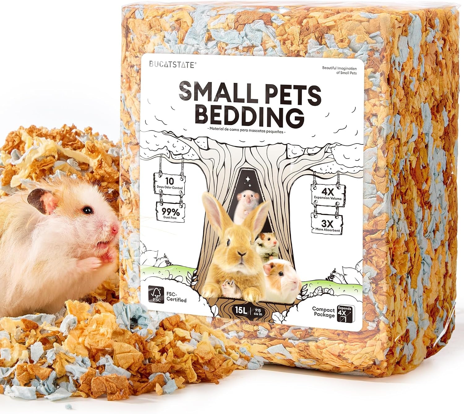 bucatstate-hamster-bedding-15l-truly-99-dust-free-small-animal-paper-bedding-odor-control-cozy-hamster-litter-for-rabbit-rat-syrian-dwarf-hamsters-gerbils-harvest-sunset