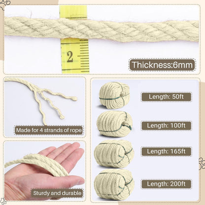 Sisal Rope for Cat Scratcher 1/4" 100 Ft Cat Tree Twine for Repairing Cat Scratching Post Replacement DIY Hemp Rope for Carpet Mat, Pet, and Crafts Gardening Home Decorating4