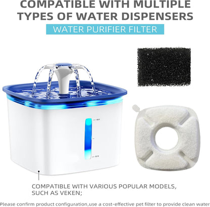 Cat Water Fountain Filter Pet Drinking Fountain Filter, Compatible with 67/95/135/85Oz Automatic Pet Dispenser, Triple Filtration Dog Fountain Filter, 4 Pack (4 Carbon Filters+4 Sponge Filters)4