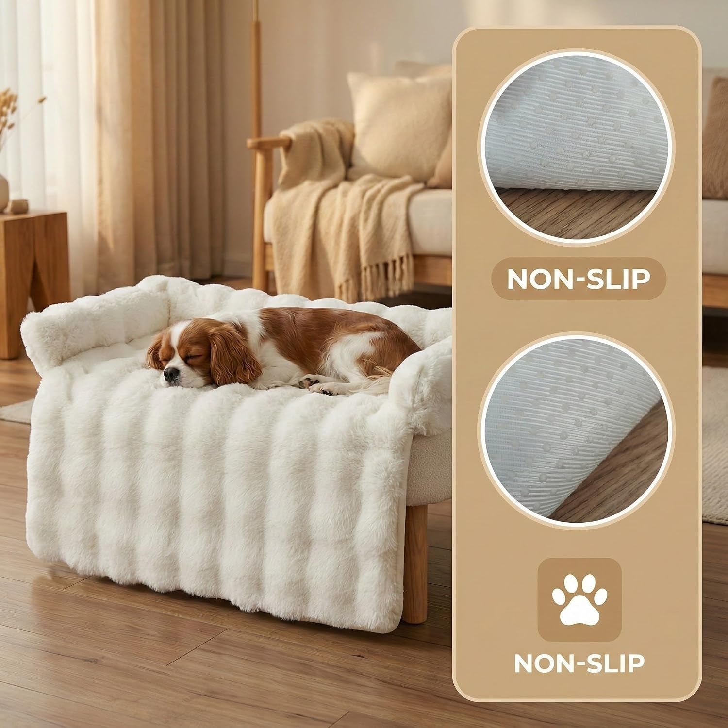 calming-dog-bed-for-couch-29-5-x-29-5-inch-dog-sofa-mat-machine-washable-3-sided-bolster-faux-rabbit-fur-plush-non-slip-bottom-water-resistant-furniture-protector-for-small-medium-dogs-cats