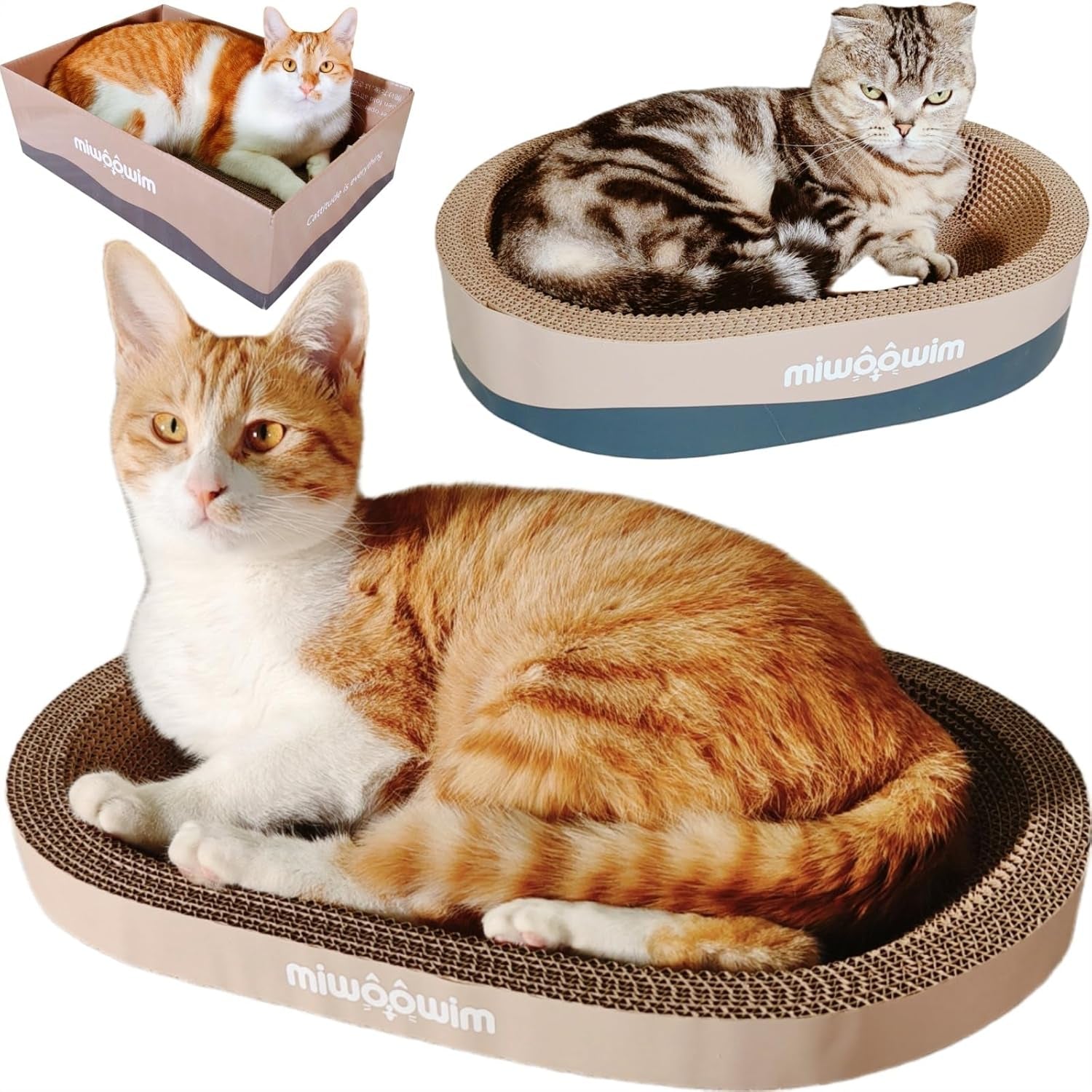 miwoowim-3-piece-cat-scratcher-set-oval-bowl-nest-for-indoor-cats-2-oval-bed-1-box-for-scratching-lounging-durable-round-corrugated-cardboard-pad-catnip-toy-furniture-protector-for-couch