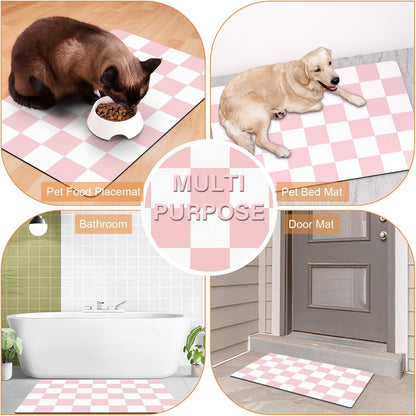 Cat Food Mat - 12"X 20" Cat Dog Mats for Food and Water Bowl, Checkered Pet Placemat Feeding Mat, Non-Slip under Pet Bowls Mats for Messy Drinkers, Pink & White6