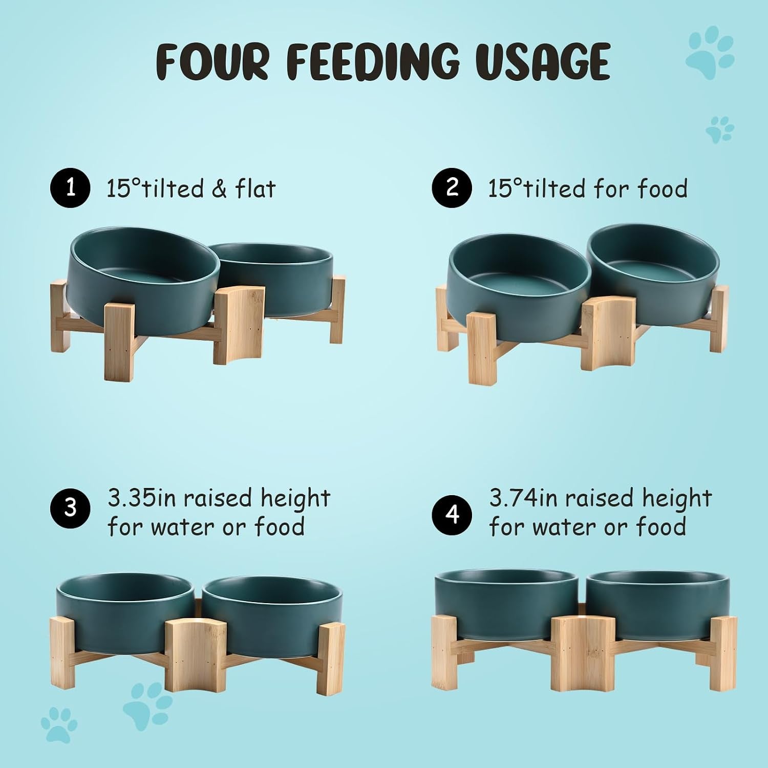 spunkyjunky-15-slanted-ceramic-dog-and-cat-bowl-with-wooden-stand-tilted-bulldog-food-and-water-bowl-no-slip-non-spill-for-cats-medium-dogs-big-face-pets-13-5-oz-1-7-cups-green-2