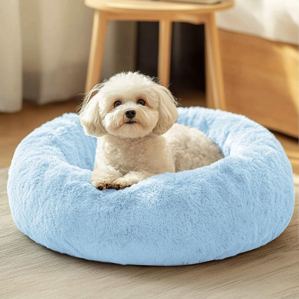 JOLLYVOGUE Small Dog Bed, Calming Soft Anti-Anxiety Donut Cat Bed, Washable round Fluffy Cushion for Small and Medium Pets (20")10