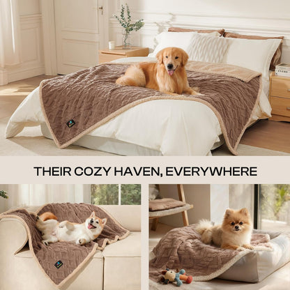 Luciphia Waterproof Pet Blanket, Liquid Pee Proof Dog Blankets for Sofa Bed Couch, Reversible Sherpa Fleece Furniture Protector Cover for Small Medium Large Dogs Cats,Khaki Small（40" X 28"）4