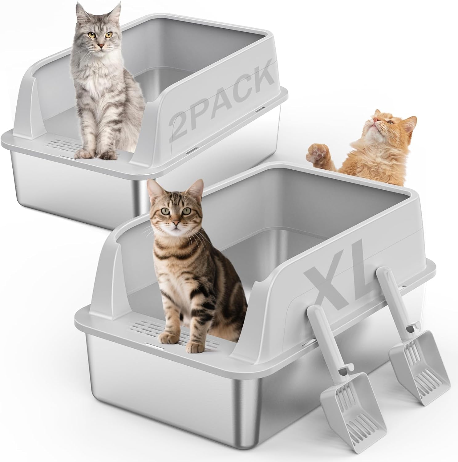 2pack-stainless-steel-litter-box-extra-large-litter-boxes-for-big-cats-xl-metal-cat-litter-box-with-lid-high-sides-anti-urine-leakage-non-sticky-scoop-included