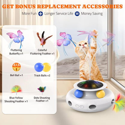 Pawtners Interactive Cat Toy, 4 in 1 Automatic Interactive Kitten Toys for Indoor Cats Rechargeable with Fluttering Butterfly, Track Balls and Ambush Feather7