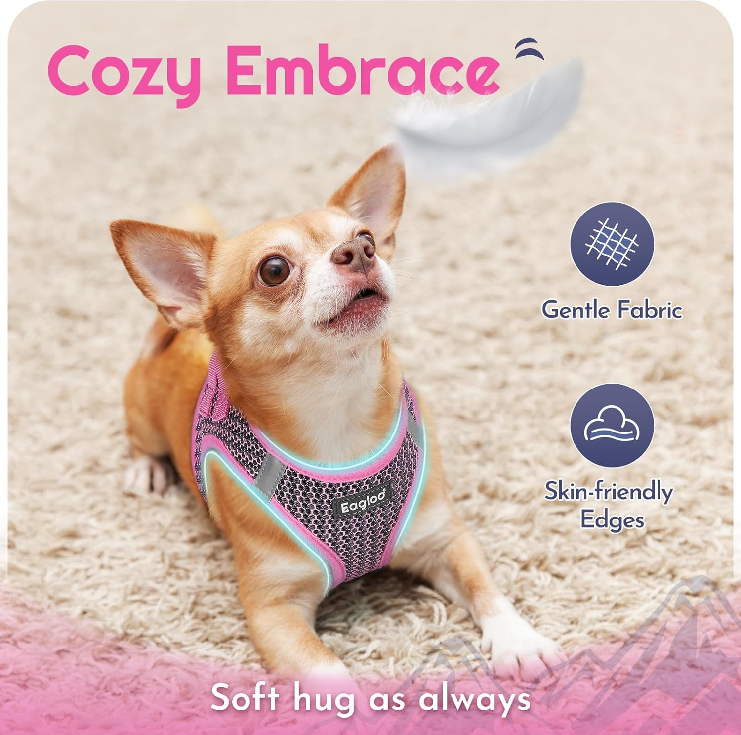 eagloo-small-dog-harness-and-leash-set-step-in-small-sized-puppy-pet-vest-light-soft-breathable-air-mesh-easy-on-and-off-with-hook-loop-reflective-for-safe-walking-pink-s