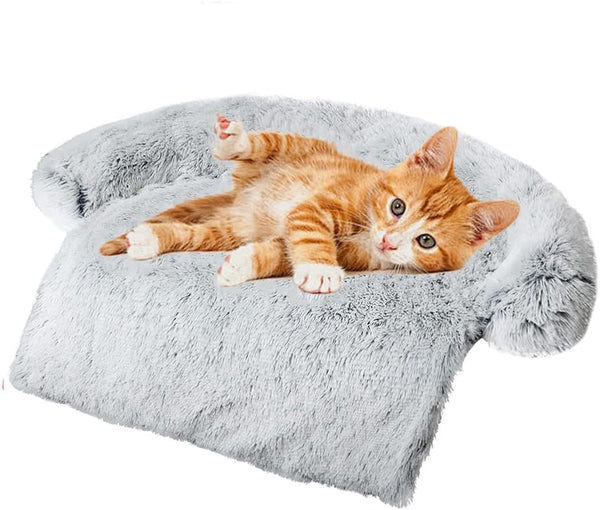 Calming Dogs/Cats Bed Mats, Dog Pad Washable Removable Couch Cover, Plush Long Fur Mat for Pets, Waterproof Lining, Perfect for Small, Medium and Large Dogs and Cats (Gradient Gray, 36"X31")10
