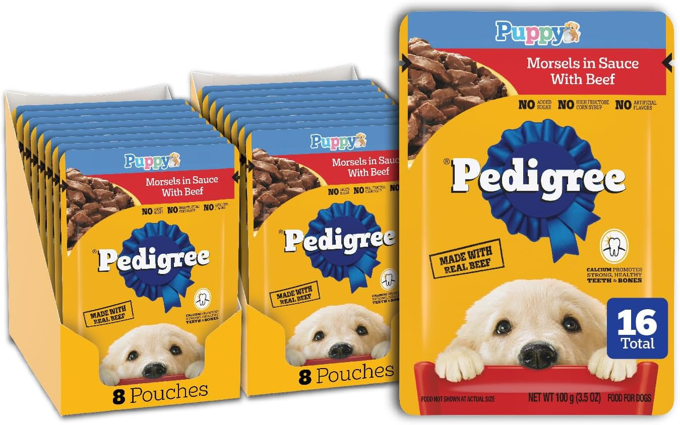 pedigree-puppy-morsels-wet-dog-food-pouch-chicken-3-5-oz-16-count-steam-cooked-high-quality-animal-protein-dha-brain-support-calcium-for-teeth-bones-topper-or-complete-meal