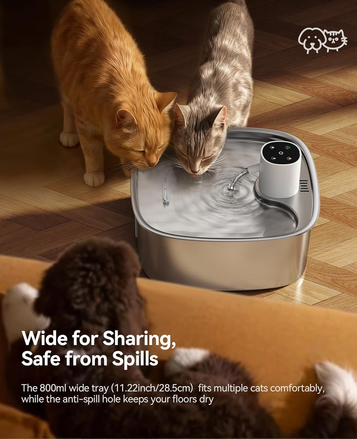 cordless-wider-tray-dog-water-fountain-5000mah-battery-operated-dog-water-bowl-dispenser-with-3-motion-sensor-feelneedy-stainless-steel-pet-water-fountain-for-multi-pets-easy-setup-clean-8l