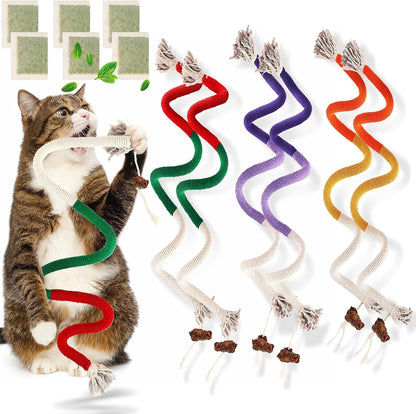 TEAWOO Cat Toys Chew Ropes 3Pcs with Natural Catnip, Safe Teeth Cleaning Toy for Indoor Kittens, Interactive Cat Kitty Toys for All Breeds (27.56 Inches, 3 Bags of Catnip Included)8