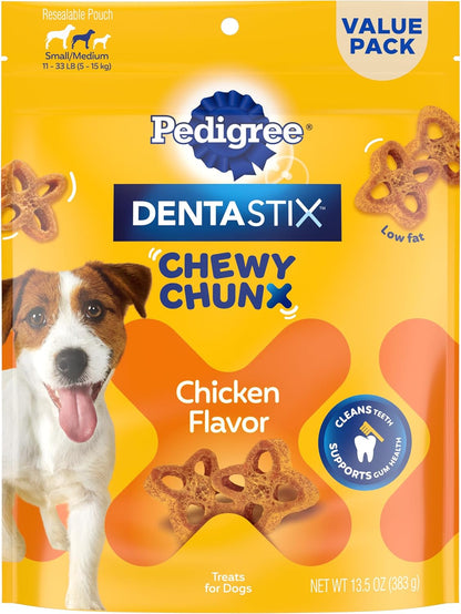 Pedigree Dentastix Chewy Chunx Small Dog Dental Treats, Chicken, 13.5 Oz | Chewy Texture Reduces Plaque, Cleans Teeth & Supports Gum Health, No Added Sugar, Low Fat under 25 Calories per Treat1