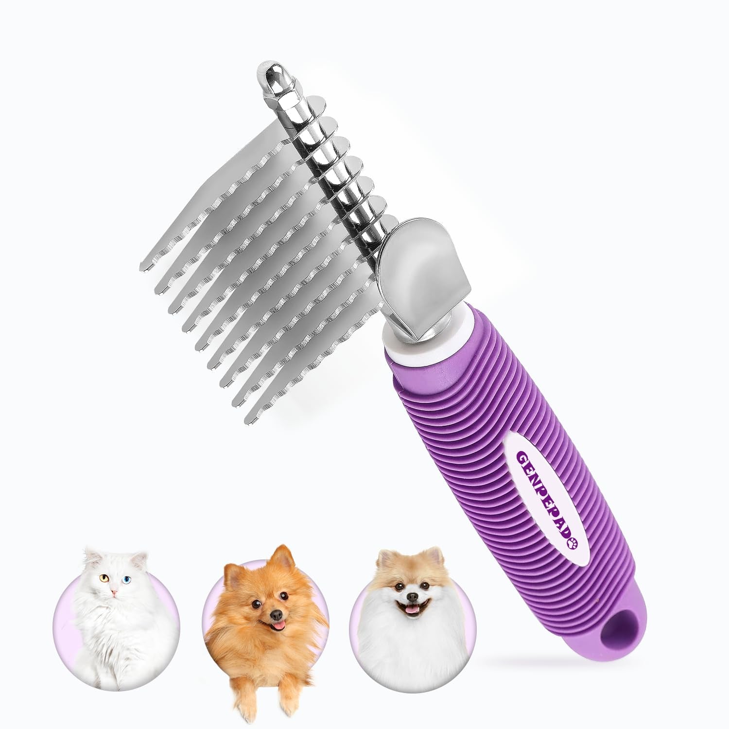 genpepado-dematting-undercoat-rake-comb-for-dogs-cats-with-long-2-5-in-stainless-steel-safety-blades-for-removing-knots-mats-tangles-pet-grooming-deshedding-brush-tool-with-anti-slip-grip