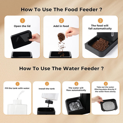 ZOMISIA Gravity Dog Food and Water Dispenser, 2 in 1 Automatic Dog Feeder with 180 Degree Rotatable, 2 Pack Large Capacity Self Feeding for Small Dogs Puppy, Black, 1.6Galx26