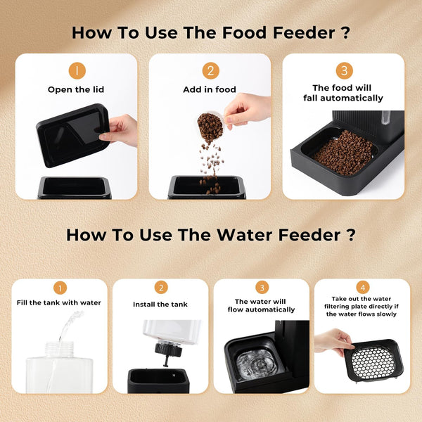 ZOMISIA Gravity Dog Food and Water Dispenser, 2 in 1 Automatic Dog Feeder with 180 Degree Rotatable, 2 Pack Large Capacity Self Feeding for Small Dogs Puppy, Black, 1.6Galx26