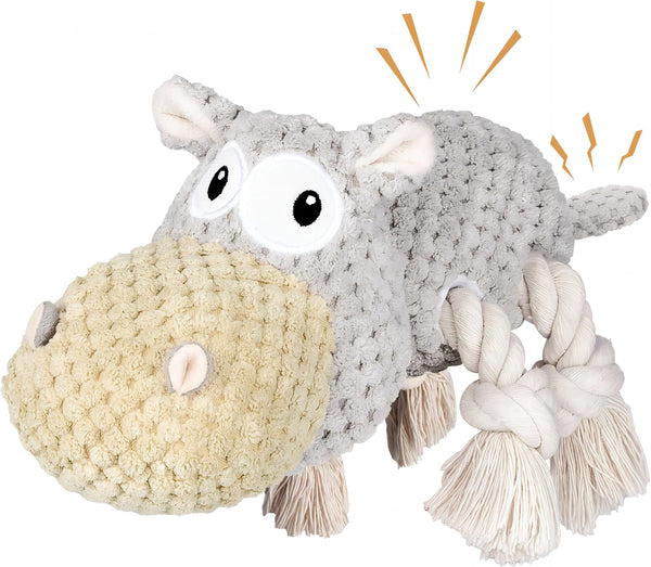 TOOPTATE Hippo Squeaky Dog Toy, Blue, Medium | Cute Plush Design, Rope Legs for Tugging, Helps Keep Dogs Busy, Suitable for Small, Medium, and Large Dogs8