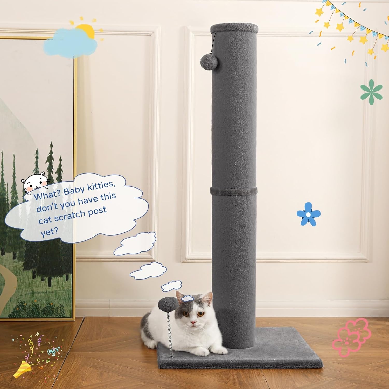 cat-craft-cat-scratching-post-carpet-scratching-post-41-for-indoor-cats-tall-cat-scratch-post-carpet-cat-scratcher-with-replaceable-toys-sturdy-base-large-gray-41in-tall-short-plush-scratch-post-stable-base-interchangeable-play-toys-for-indoor-cats-to-avoid-furniture-scratching