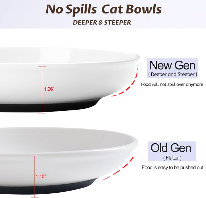 WROSWT No Spill Cat Bowls,Cat Food Bowl,Anti Whisker Fatigue Healthy Ceramic Cats Dishes Set for Indoor Cats,Shallow Wide Kitten Plates for Food and Water,Non-Slip Silicone Bottom,3 Pack+2