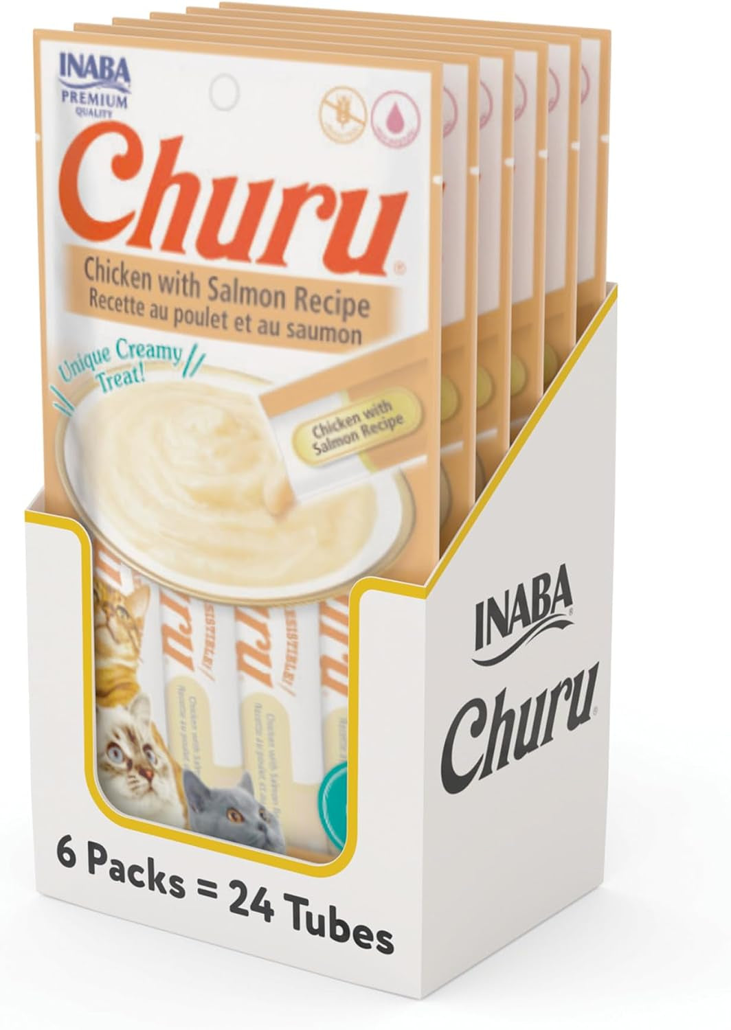 inaba-churu-cat-treats-lickable-squeezable-creamy-puree-cat-treat-with-green-tea-extract-taurine-0-5-ounces-each-tube-24-tubes-4-per-pack-chicken-recipe