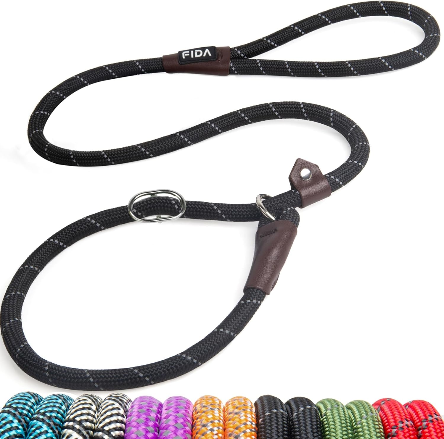fida-durable-slip-lead-dog-leash-6-ft-x-1-2-heavy-duty-dog-loop-leashes-comfortable-strong-rope-slip-leash-for-large-medium-dogs-no-pull-pet-training-lead-with-highly-reflective1-2-black